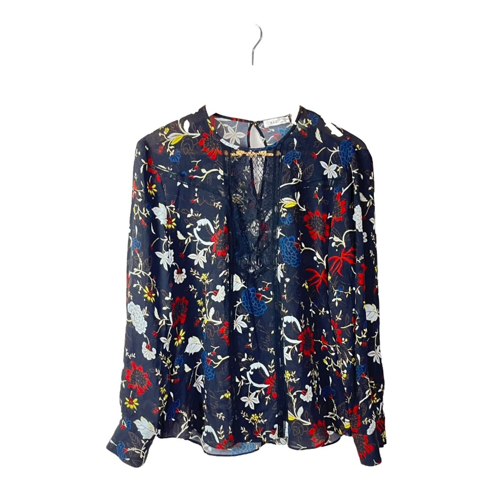 A.L.C. Top Blouse Noemi Lace Panel Silk Floral